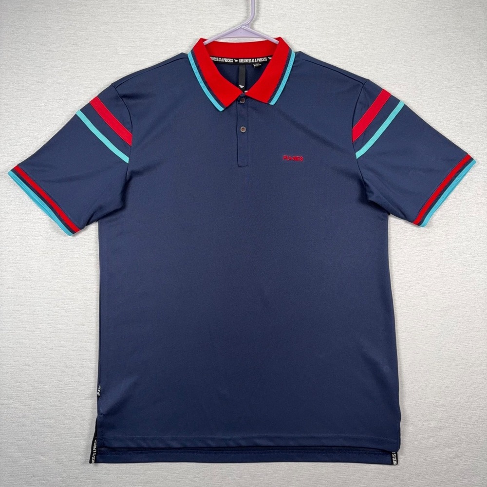 Paper Planes Polo Shirt Mens Size L Blue Red Polyester Short Sleeve